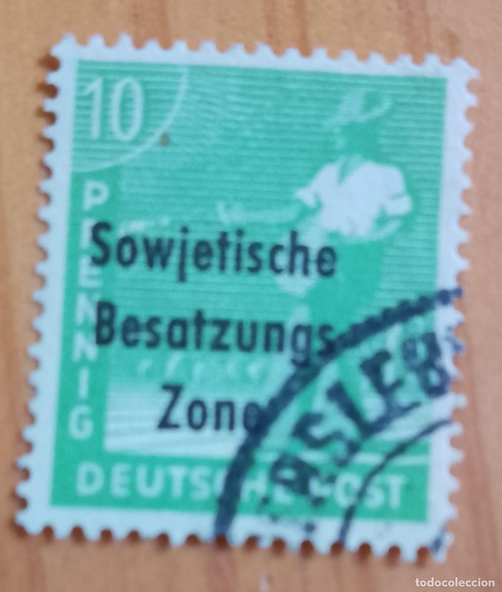Sellos: ALEMANIA - V/F 10 PFENNIG - LABRADOR, SEMBRADOR - SOBRECARGADO: ZONA OCUPACI&Oacute;N SOVI&Eacute;TICA