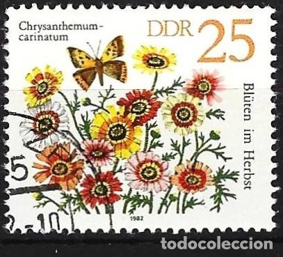 Sellos: Alemania ( RDA ) 1982 - Mi 2741 - YT 2390 - Flores : Margaritas y mariposa