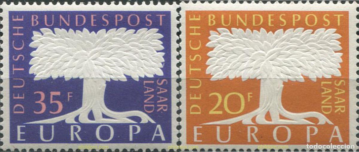 Sellos: 262152 HINGED ALEMANIA. Sarre 1957 EUROPA CEPT. FACTOR DE PAZ Y FUENTE DE BIENESTAR