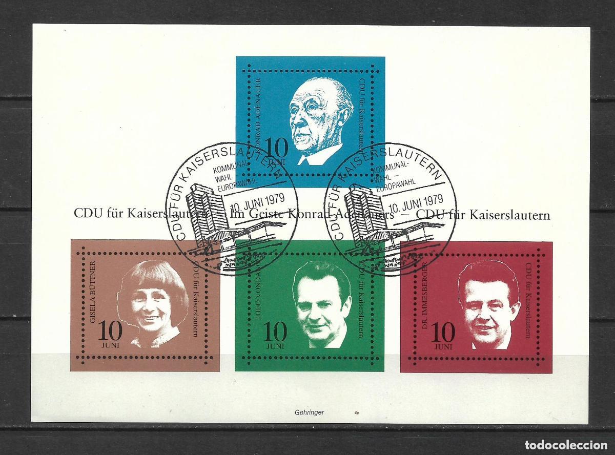 Sellos: alemania hoja bloque conmemorativa 1979 konrad adenauer sin dentar - 31/11