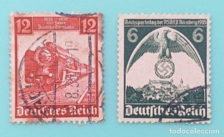 Sellos: SELLOS Alemania Imperio 1935 n&ordm; 540 12 pfennig+n&ordm; 545 2v. Matasellado. Trenes