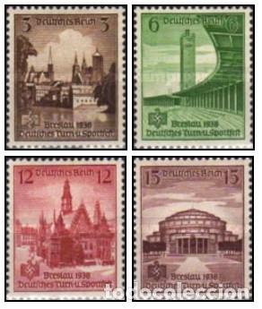 Sellos: Alemania Imperio 1938 SW-657/60 &rdquo;Competici&oacute;n Gimn&aacute;stica: Breslau&rdquo;./ Nuevo, sin charnela, MNH.