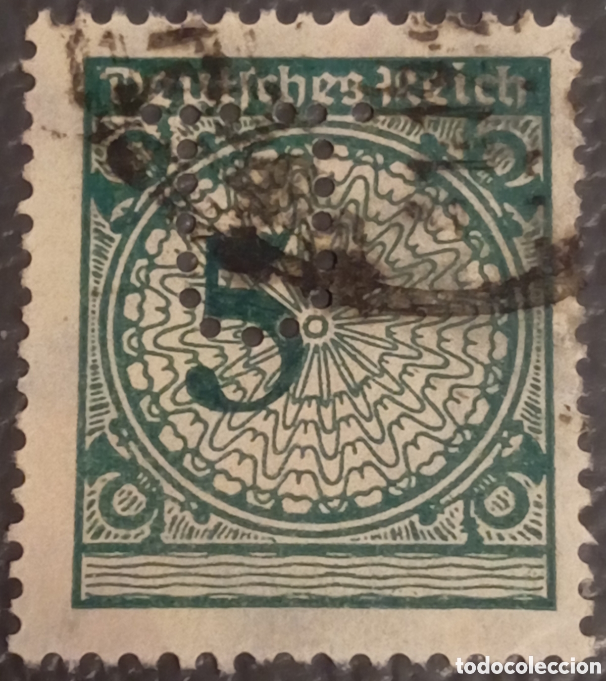 Sellos: Sello Alemania 1923 - Michel 339 - 5 Rentenpfennig - ERROR centro muy desplazado + Perfin&rdquo;