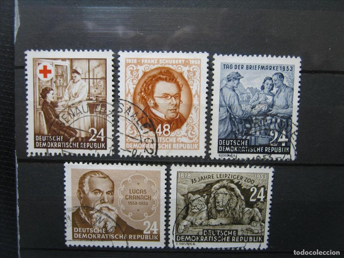 Sellos: DDR ALEMANIA ORIENTAL 1953 SERIES YVERT 135, 136, 137, 138 Y 139 USADOS PERFECTOS.