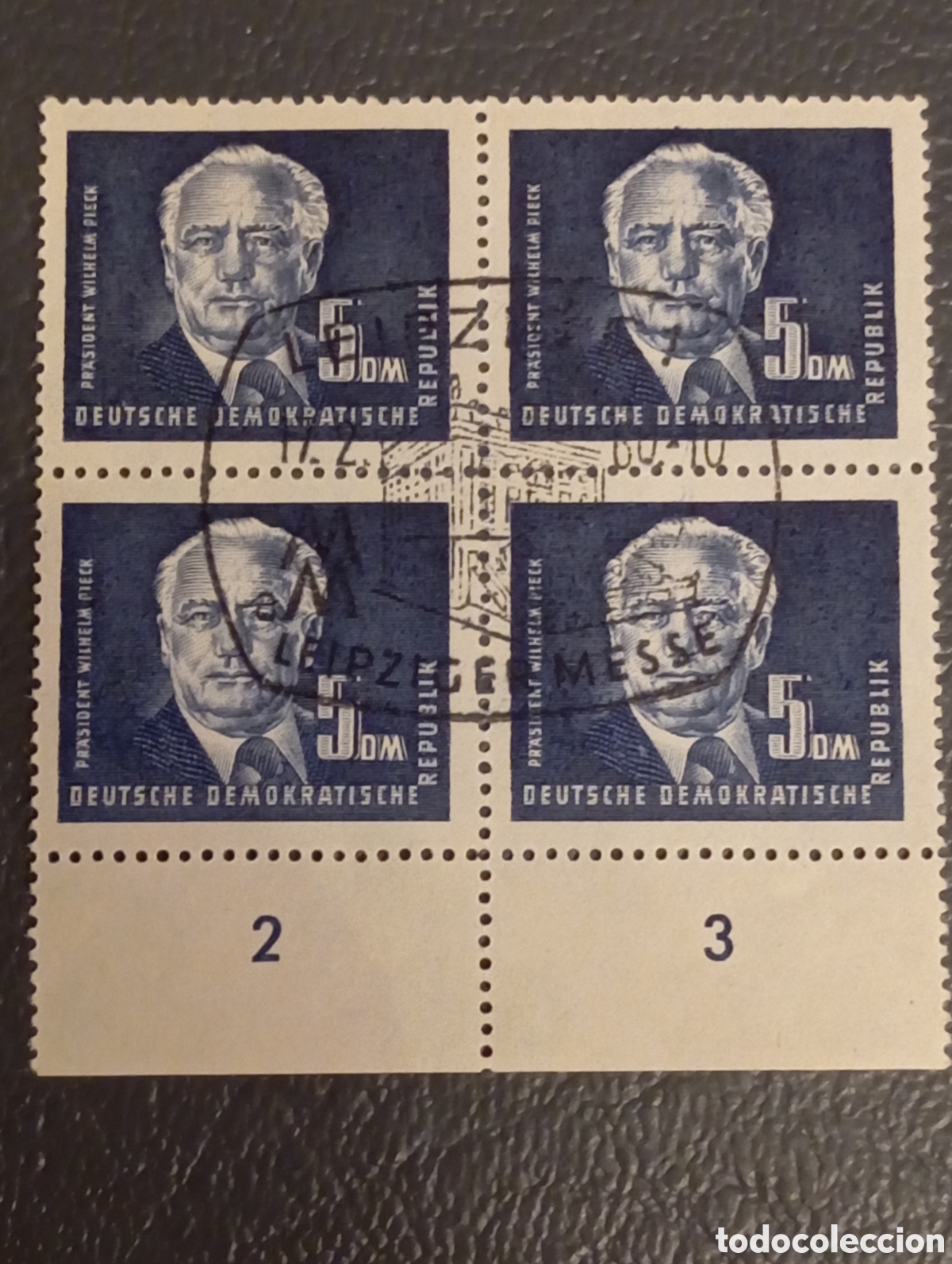 Sellos: DDR 1950 - Wilhelm Pieck 5 DM Bloque de 4 con borde (Michel 255) Usado