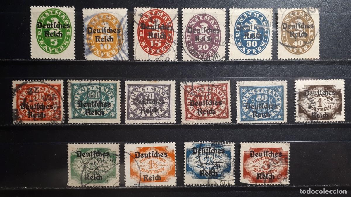 Sellos: ALEMANIA. BAVIERA. &deg;/*. 1920. YVERT servicios 61/78, falta 72, y 78