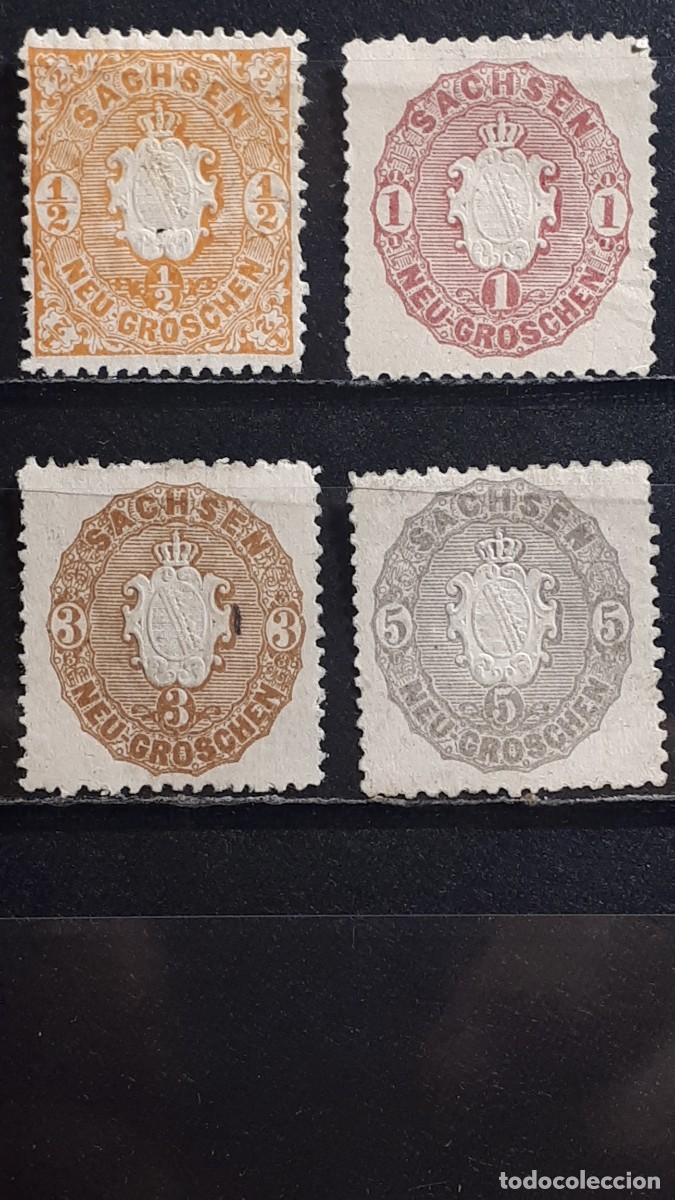 Sellos: ALEMANIA. SAXE. *. A&Ntilde;O 1863-7. YVERT 14, 15, 17, 18