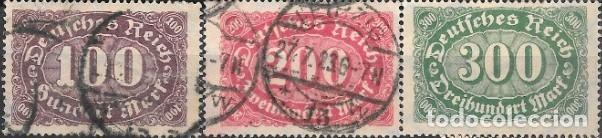 Sellos: ALEMANIA-IMPERIO ALEM&Aacute;N-SELLOS A&Ntilde;OS 1922/1923-SERIE B&Aacute;SICA-USADOS Y NUEVOS-DENTADO 14&frac34; x 14&frac14;