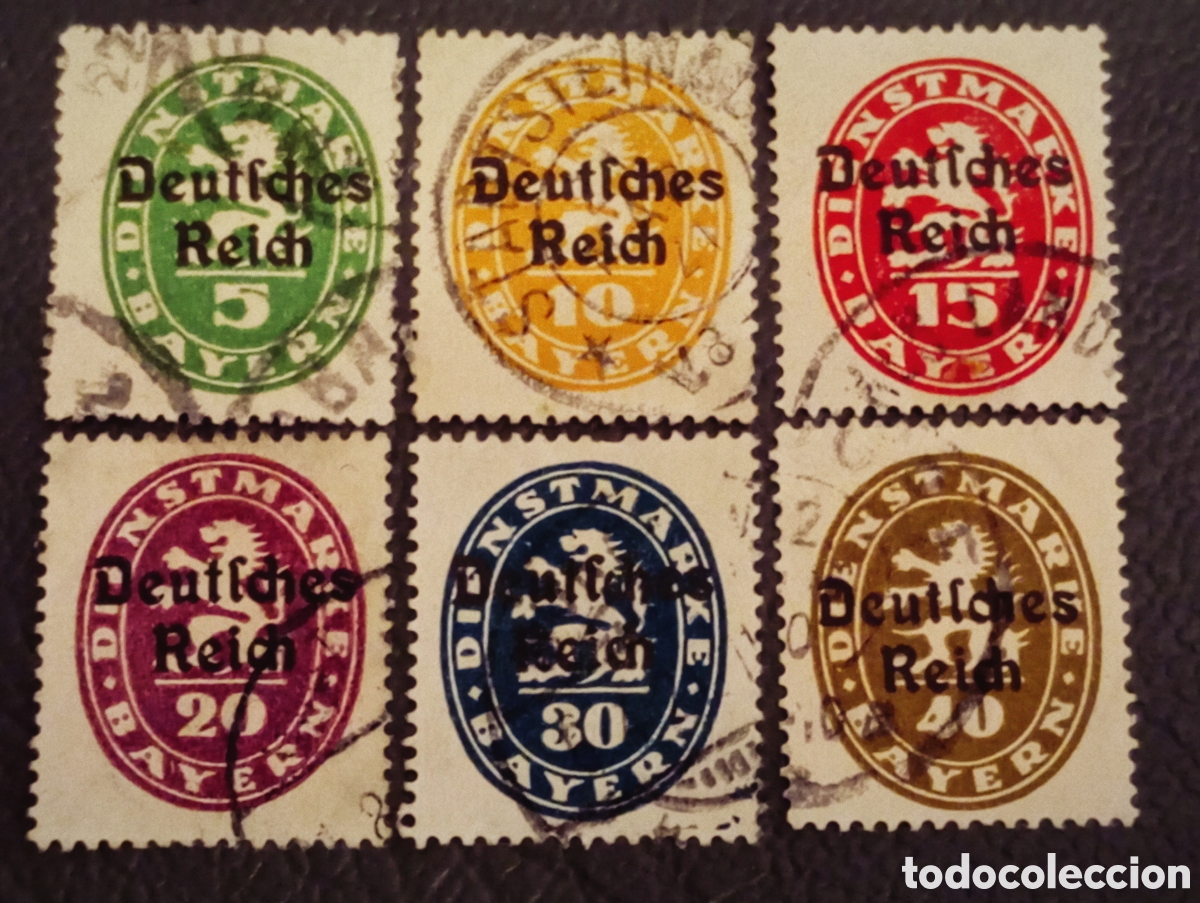 Sellos: Lote 6 Sellos Baviera 1920 - Serie Oficial (Dienstmarken) &rdquo;Deutsches Reich&rdquo; - Michel 34 al 40