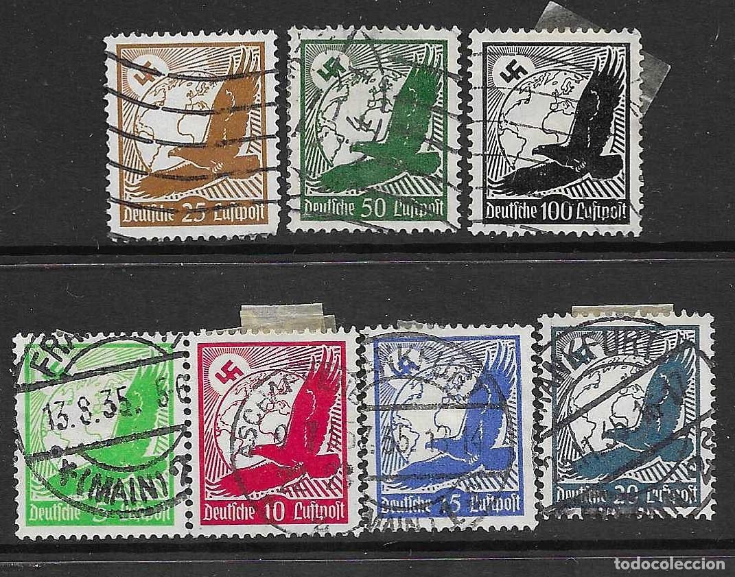Sellos: IMPERIO ALEMAN- 1934- USADOS- AGUILA Y GLOBO TERRESTRE- AEREOS