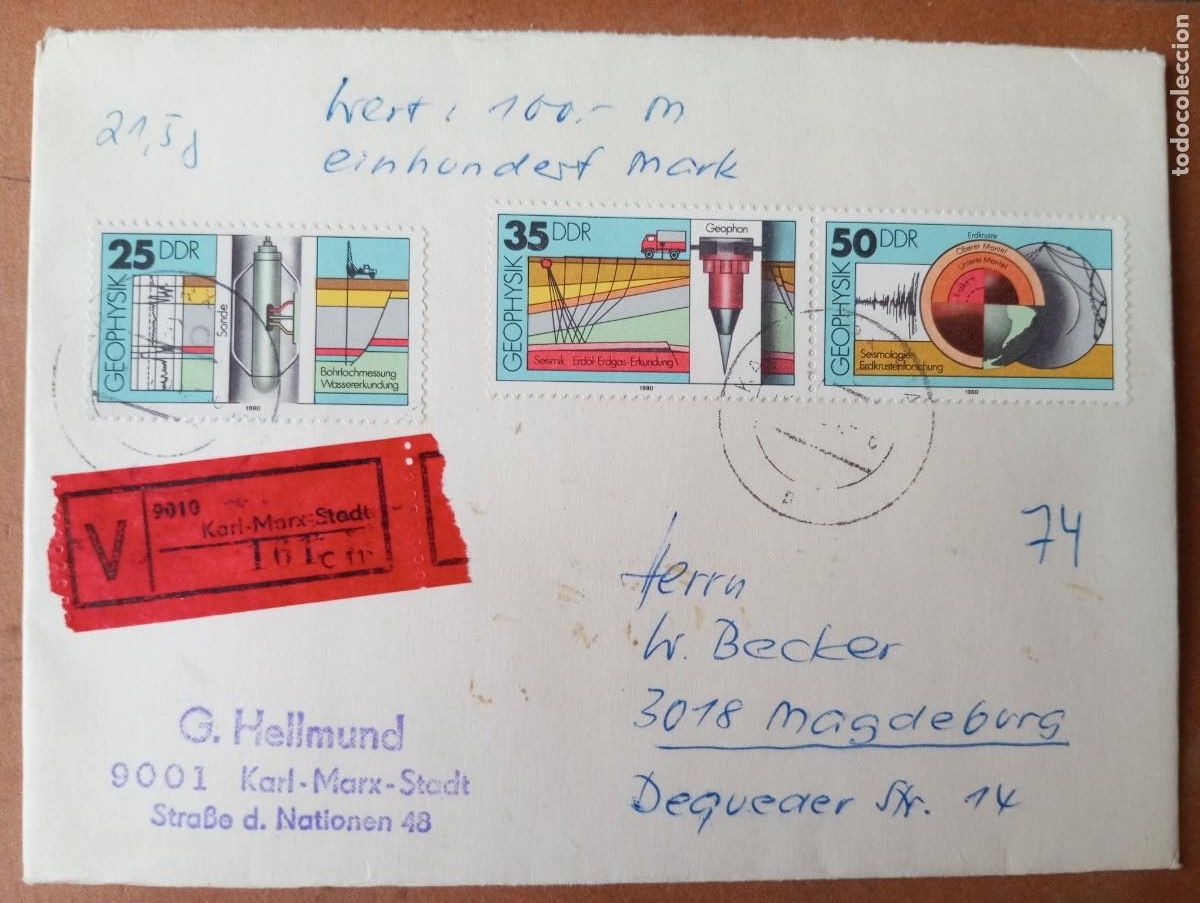 Briefmarken: ALEMANIA, RDA, 1980, CERTIFICADO DE CARL MARZ STADT