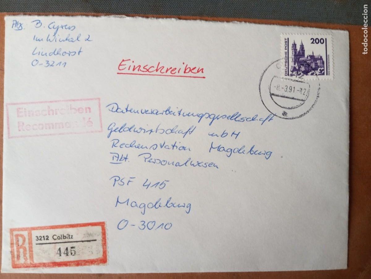 Sellos: ALEMANIA, RDA, 1991 CERTIFICADO DE COLBITZ,