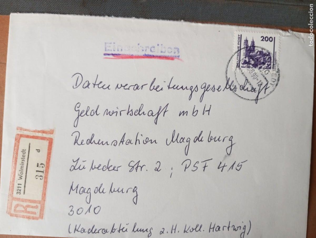 Sellos: ALEMANIA, RDA, 1990 CERTIFICADO DE WOLMIRSTEDT