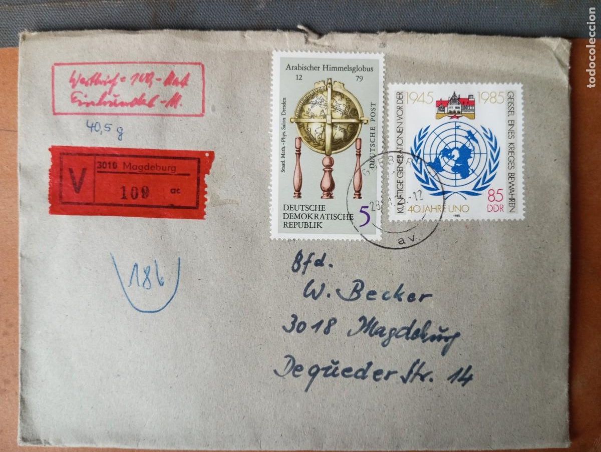 Sellos: ALEMANIA, RDA, 1990 CERTIFICADO DE MAGDEBURG, VALOR DECLARADO 100 MK