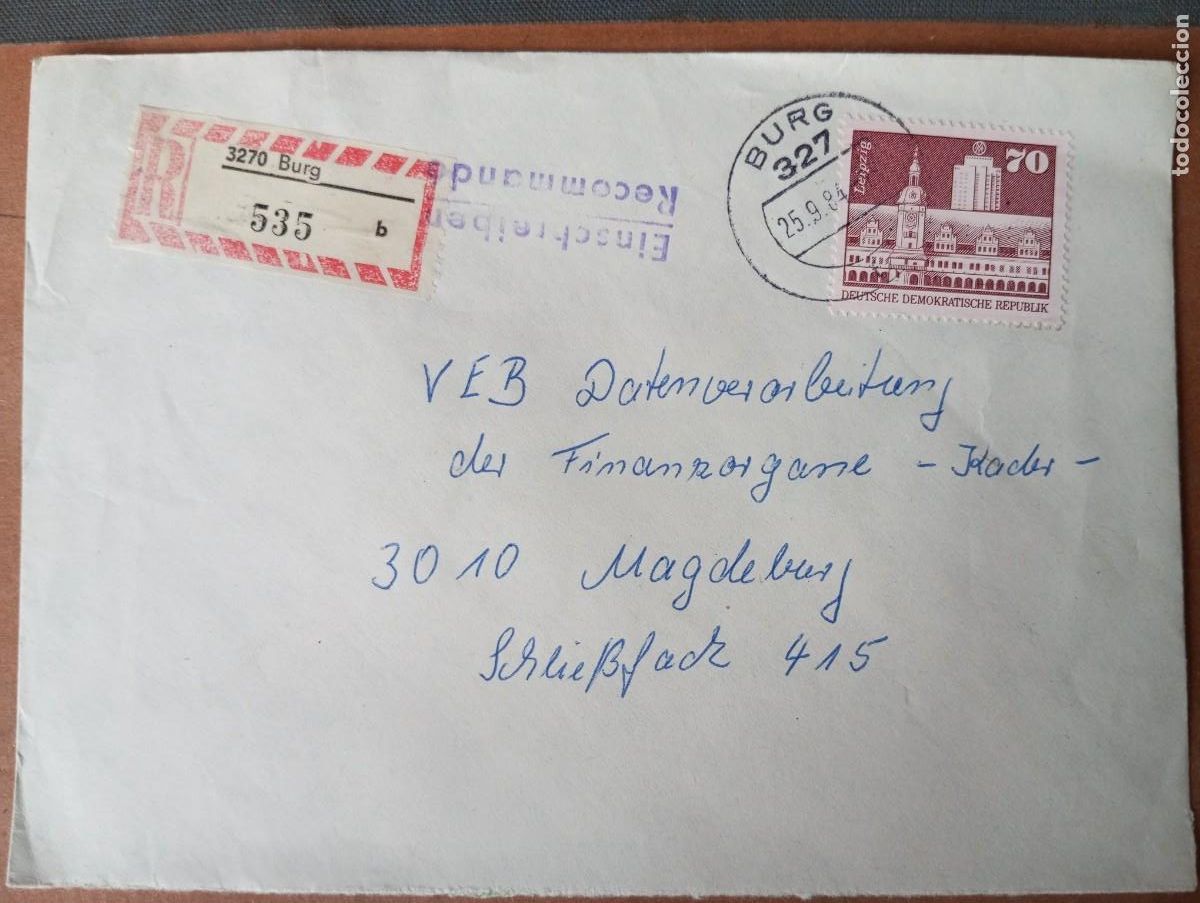 Sellos: ALEMANIA, RDA, 1984 CERTIFICADO DE BURG