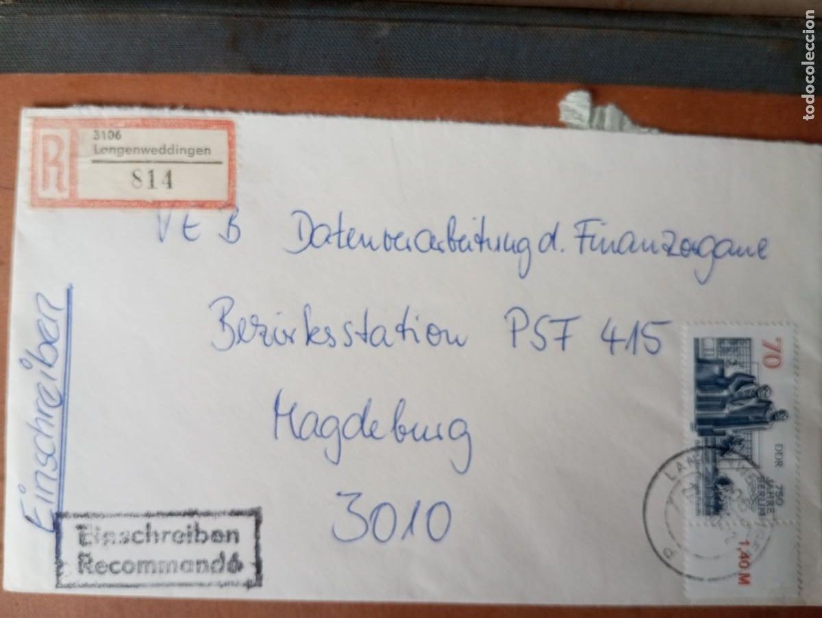 Sellos: ALEMANIA, RDA, 1987, CERTIFICADO DE LANGENWEDDINGEN