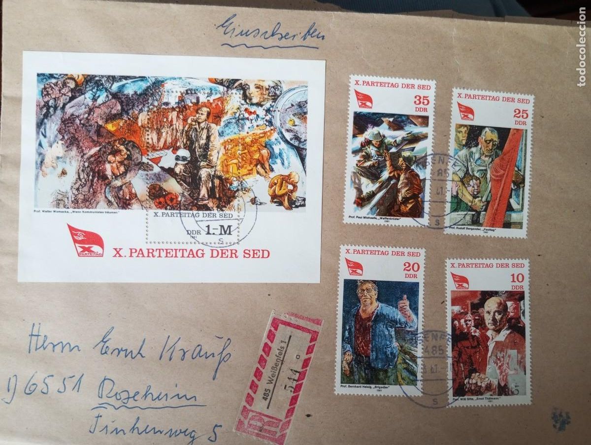 Sellos: ALEMANIA, RDA, 1981, CERTIFICADO DE WISSENFELS, ESPECTACULAR FRANQUEO