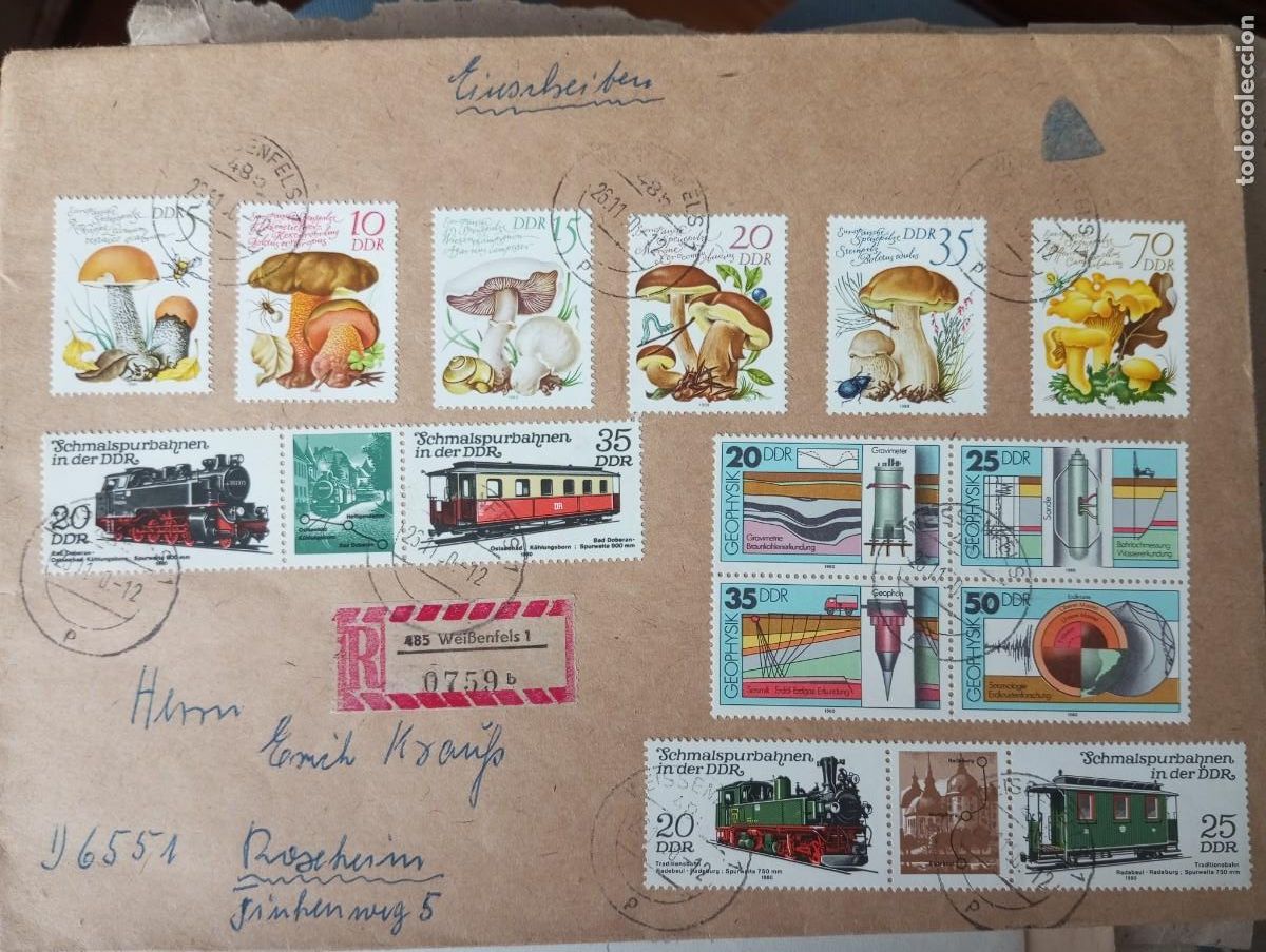 Sellos: ALEMANIA, RDA, 1980 CERTIFICADO DE WISSENFELS, ESPECTACULAR FRANQUEO