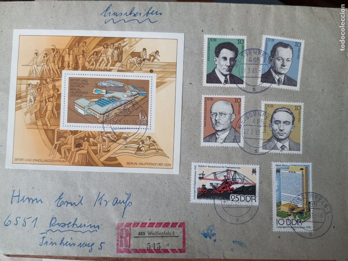 Sellos: ALEMANIA, RDA, 1981 CERTIFICADO DE WISSENFELS, ESPECTACULAR FRANQUEO