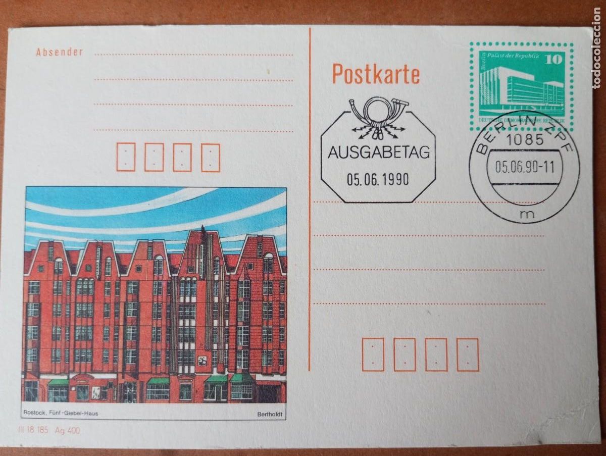 Sellos: ALEMANIA, RDA, 1990 ENTERO POSTAL , ROSTOCK
