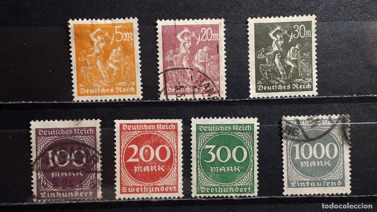 Sellos: ALEMANIA. A&Ntilde;O 1923, */&deg;. YVERT 239/41, 243/5, 248.