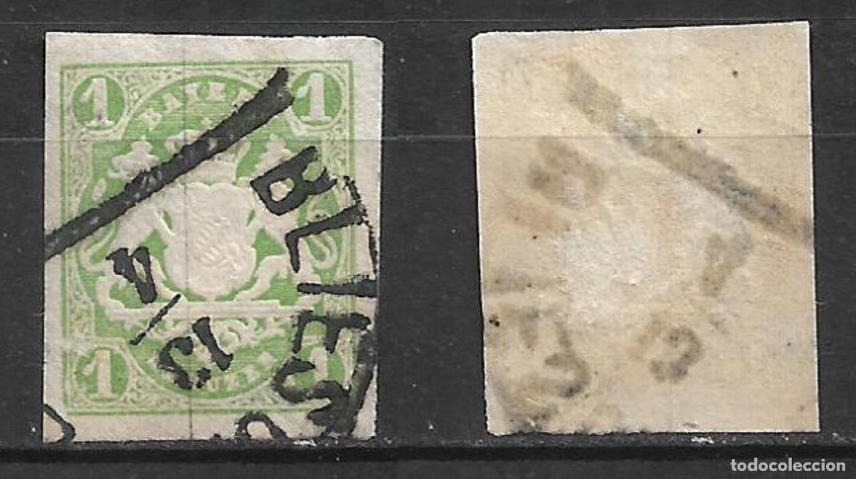 Sellos: alemania bayern 1867 michel 14 a usado verde amarillento 15&euro; - 2/1