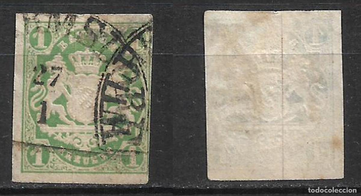 Sellos: alemania bayern 1867 michel 14 b usado verde oscuro 35&euro; - 2/1