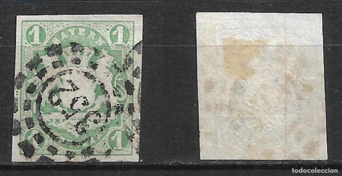 Sellos: alemania bayern 1867 michel 14 c usado verde azulado 65&euro; - 2/1
