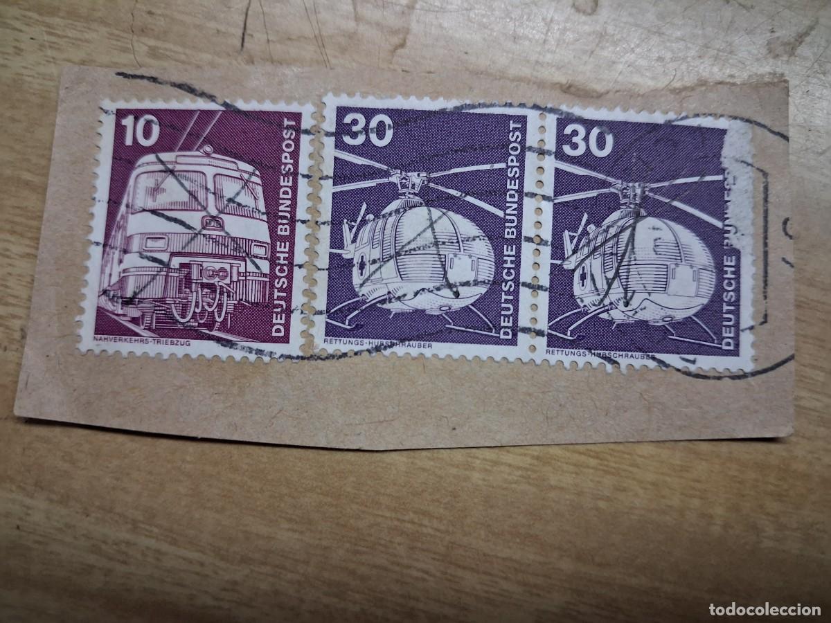 Sellos: Lote tres sellos deutsche bundespost 10 tranv&iacute;a + 30 Helicoptero