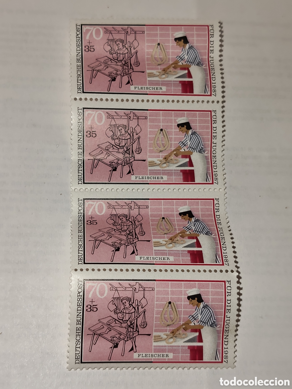 Sellos: Bloque de 4 Sellos de Alemania Oriental Carnicero 1987 muy bueno