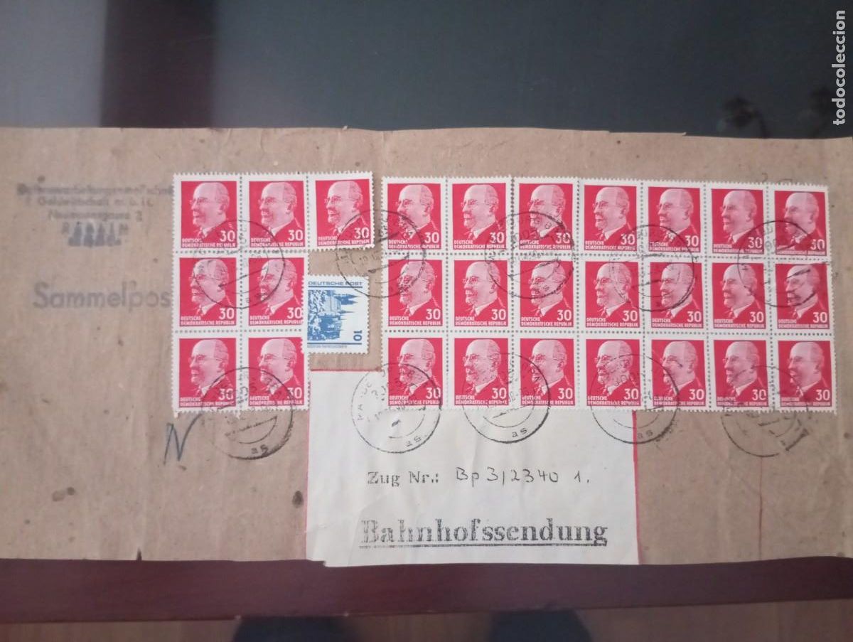 Sellos: ALEMANIA, RDA, FRONTAL FERROVIARIO CON FRANQUEO MASIVO. VER DESCRIPCI&Oacute;N