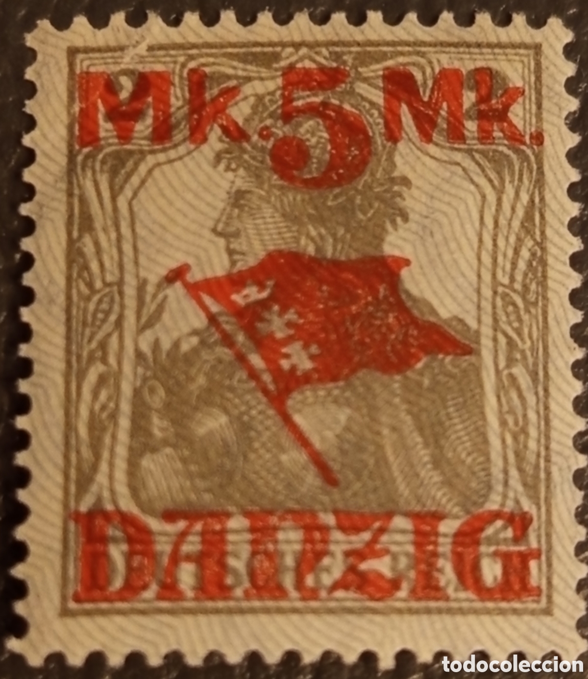 Sellos: Sello Danzig 1920, 5 Mk sobrecarga Germania, Mi #45, MNH