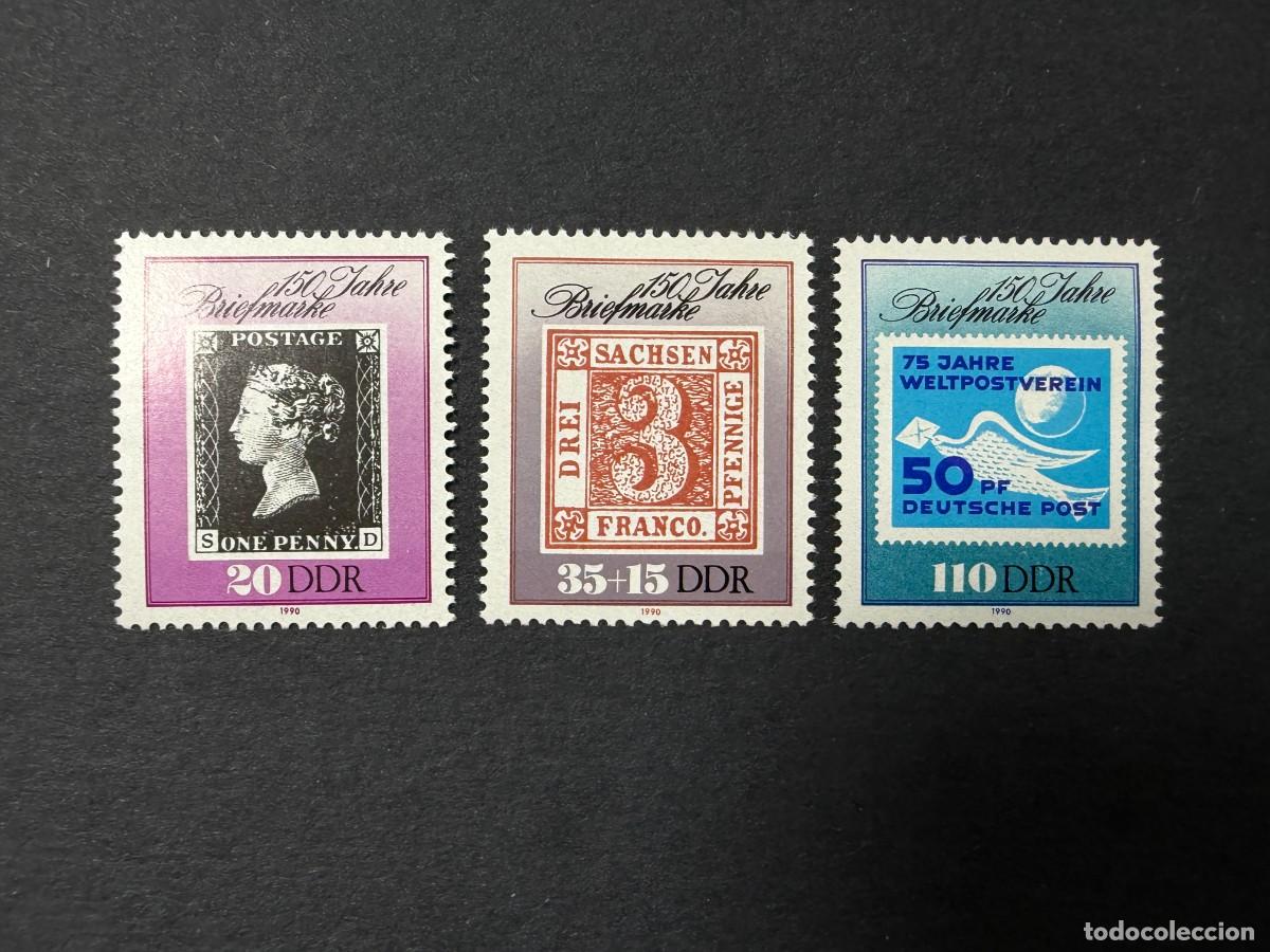 Sellos: ALEMANIA DDR, 1990. YVERT 2933/35. ANIV. 1ER SELLO POSTAL. SERIE COMPLETA. NUEVOS. SIN FIJASELLOS