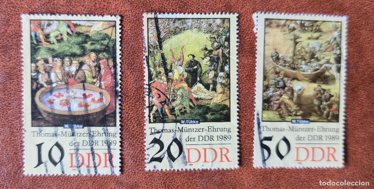Sellos: Alemania 1989 - 3 sellos 500 aniversario del nacimiento de Thomas M&uuml;ntzer