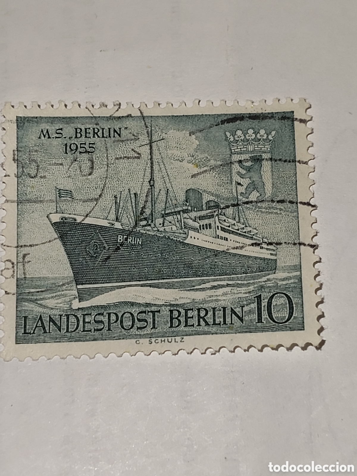 Sellos: Sello de Berl&iacute;n Oeste lanzamiento del Trasatl&aacute;ntico M.S.Berlin tras su reconstrucion 1955