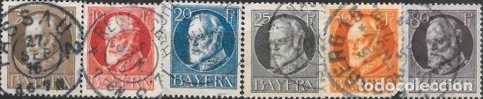 Sellos: ALEMANIA-BAVIERA-SELLOS A&Ntilde;OS 1914/1920-REY LUDWIG III-USADOS-DENTADO 14 x 14&frac12;