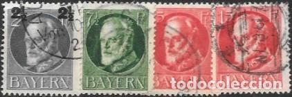 Sellos: ALEMANIA-BAVIERA-SELLOS A&Ntilde;OS 1916/1918-REY LUDWIG III-USADOS-DENTADO 14 x 14&frac12;
