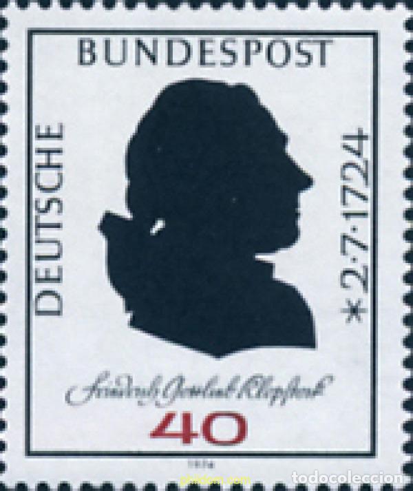 Sellos: 150216 MNH ALEMANIA FEDERAL 1974 250 ANIVERSARIO DEL NACIMIENTO DEL POETA FRIEDRICH GOTTLIEB KLOPST