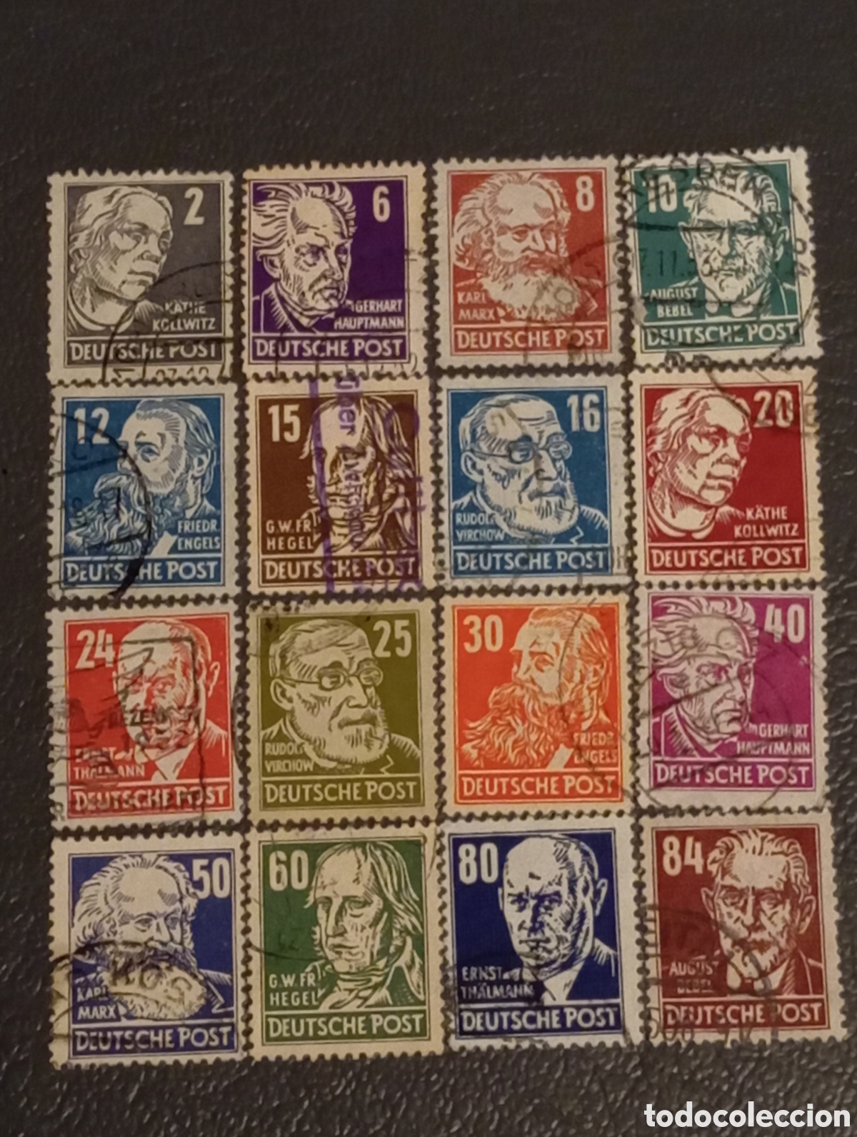 Sellos: Lote 16 Sellos RDA (DDR) 1952/53 - Serie Personalidades - Michel Nr. 327-341 Usados