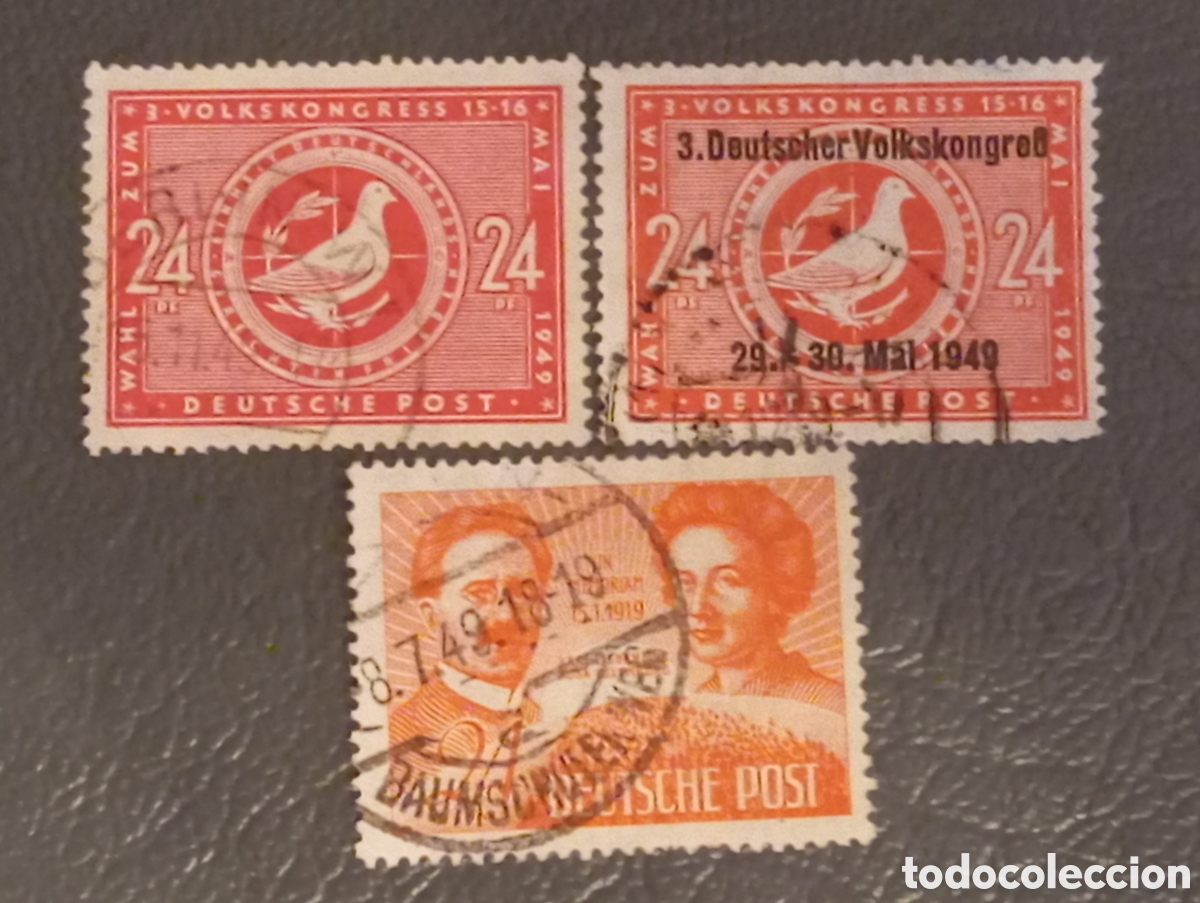 Sellos: Alemania 1949 - Lote 3 Sellos 3.er Congreso y Campesinos - Michel 174, 232 y 233