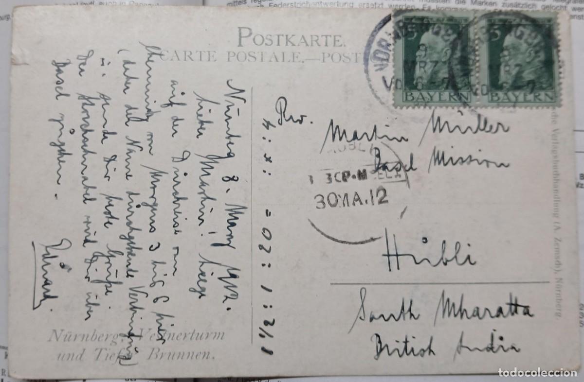 Sellos: Carta postal de Baviera a la India. RAARA - Foto 1