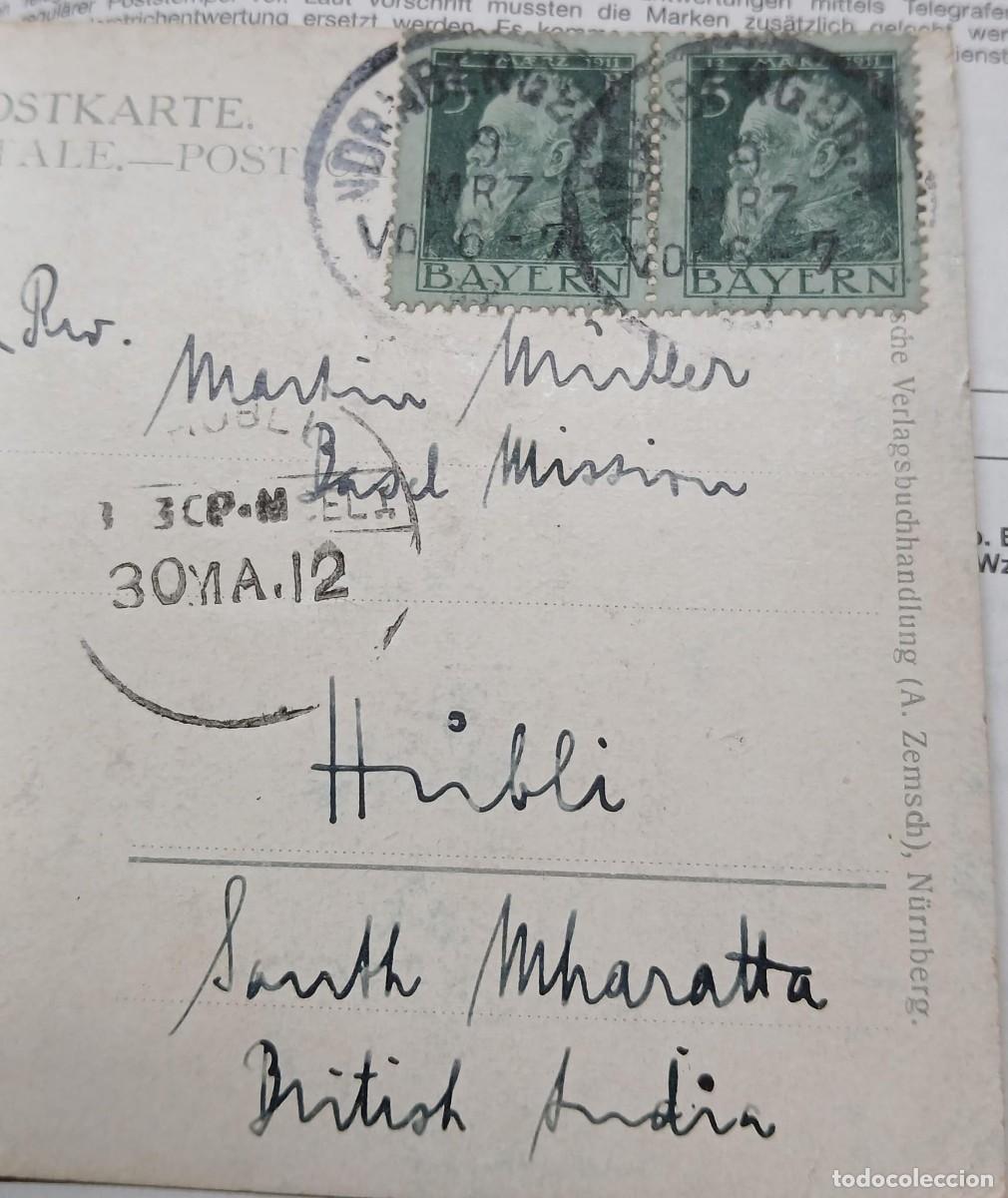 Sellos: Carta postal de Baviera a la India. RAARA - Foto 3