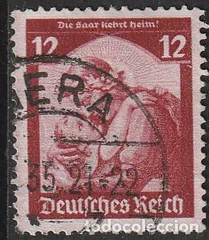 Sellos: Alemania Reich 1935 Scott 450 Sello &ordm; SAAR Bienvenidos a casa Welcoming home Michel 567 Yvert 526