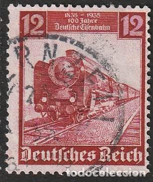Sellos: Alemania Reich 1935 Scott 460 Sello &ordm; Centenario Tren Aguila &rdquo;Adler&rdquo; Primera Locomotora de la linea