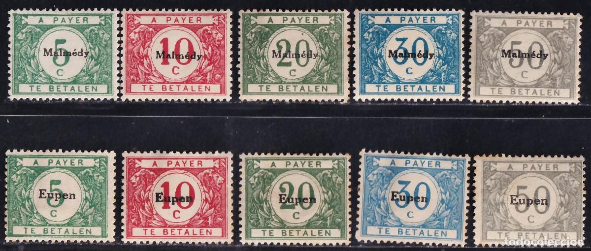 Stamps: Belgica, Ocupaci&oacute;n Alemana, Tasas, Eupen-Malmedy, 1920 Y&T. 1 / 5, 6 / 10, /*/