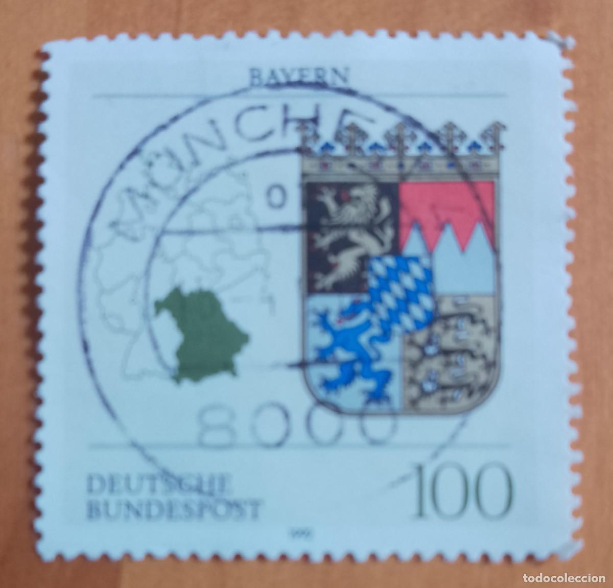Sellos: ALEMANIA - V/F 100 - A&Ntilde;O 1991 BAYERN, ESCUDO, MAPA