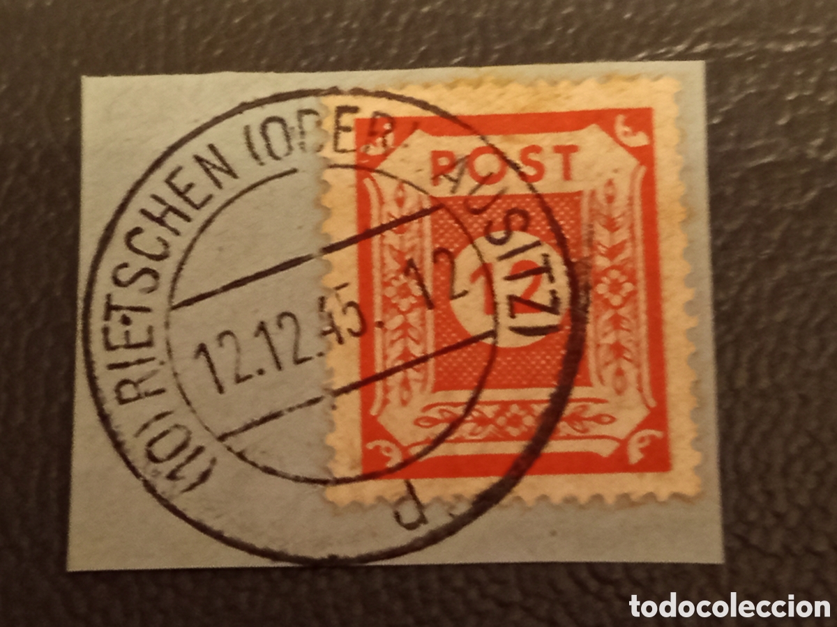 Sellos: Sello 12 Pf Sajonia Oriental 1945 - Matasellos Rietschen (12.12.45) - RAREZA POSTGUERRA