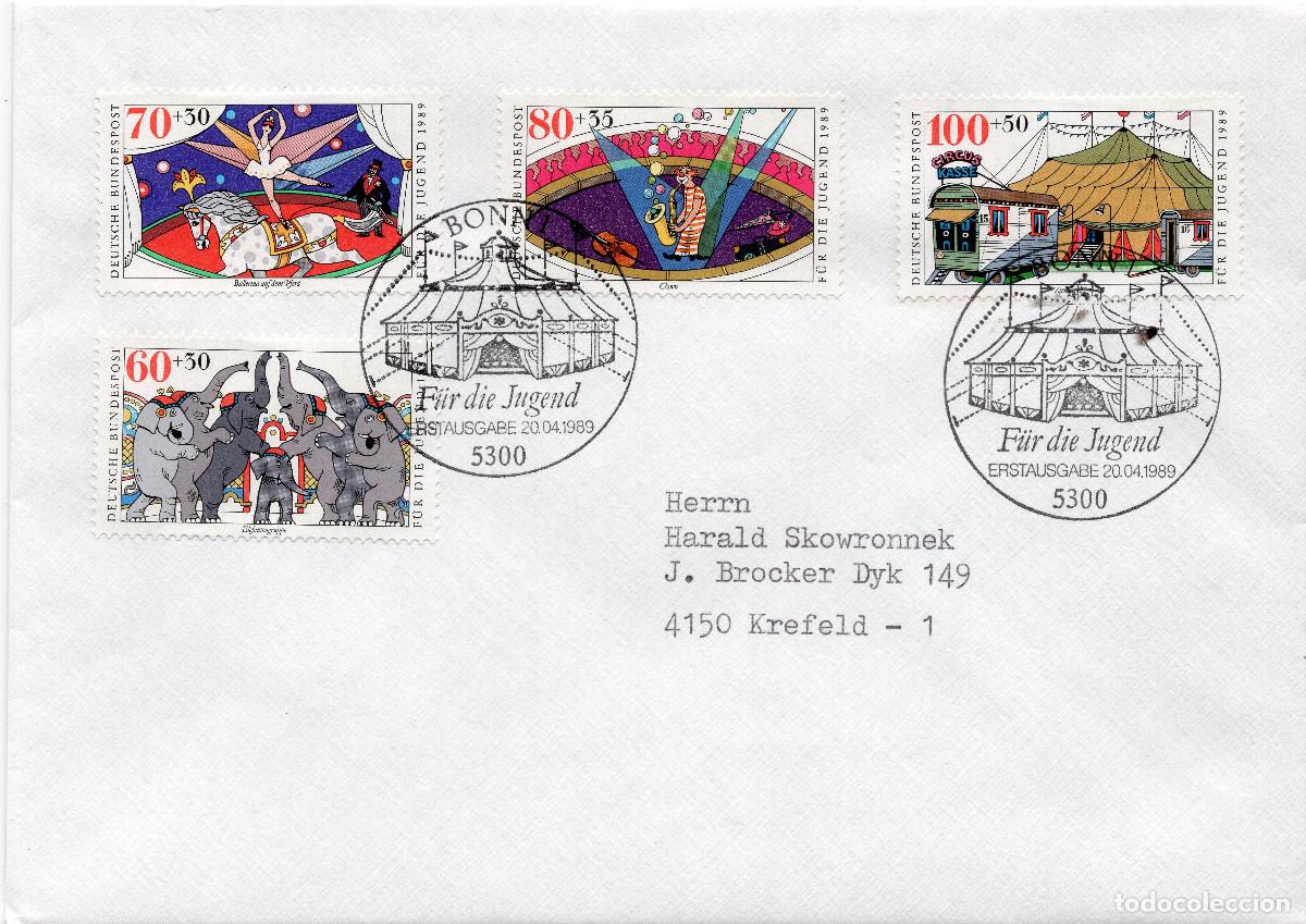 Sellos: ALEMANIA FEDERAL 1989 CARTA FDC MICHEL DE 1411-1414