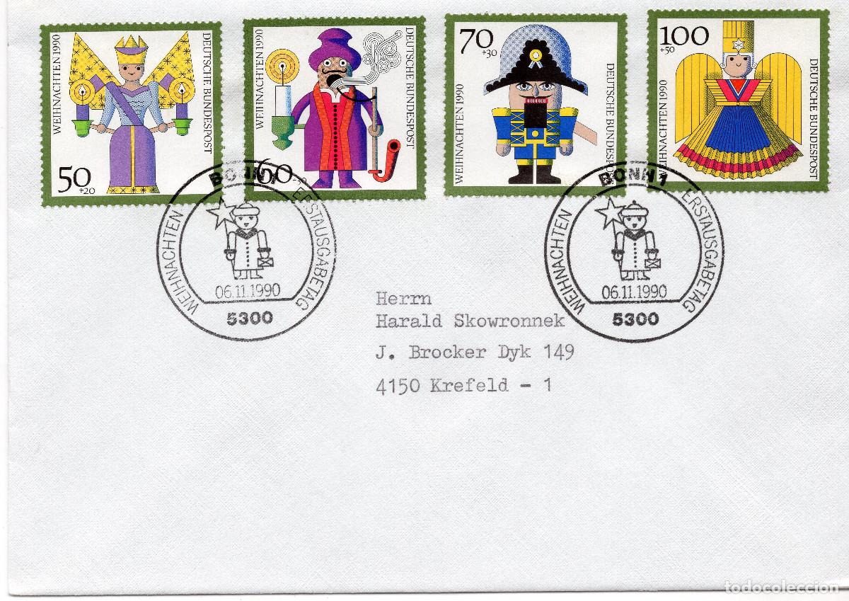Sellos: ALEMANIA FEDERAL 1990 CARTA FDC MICHEL DE 1484-1487