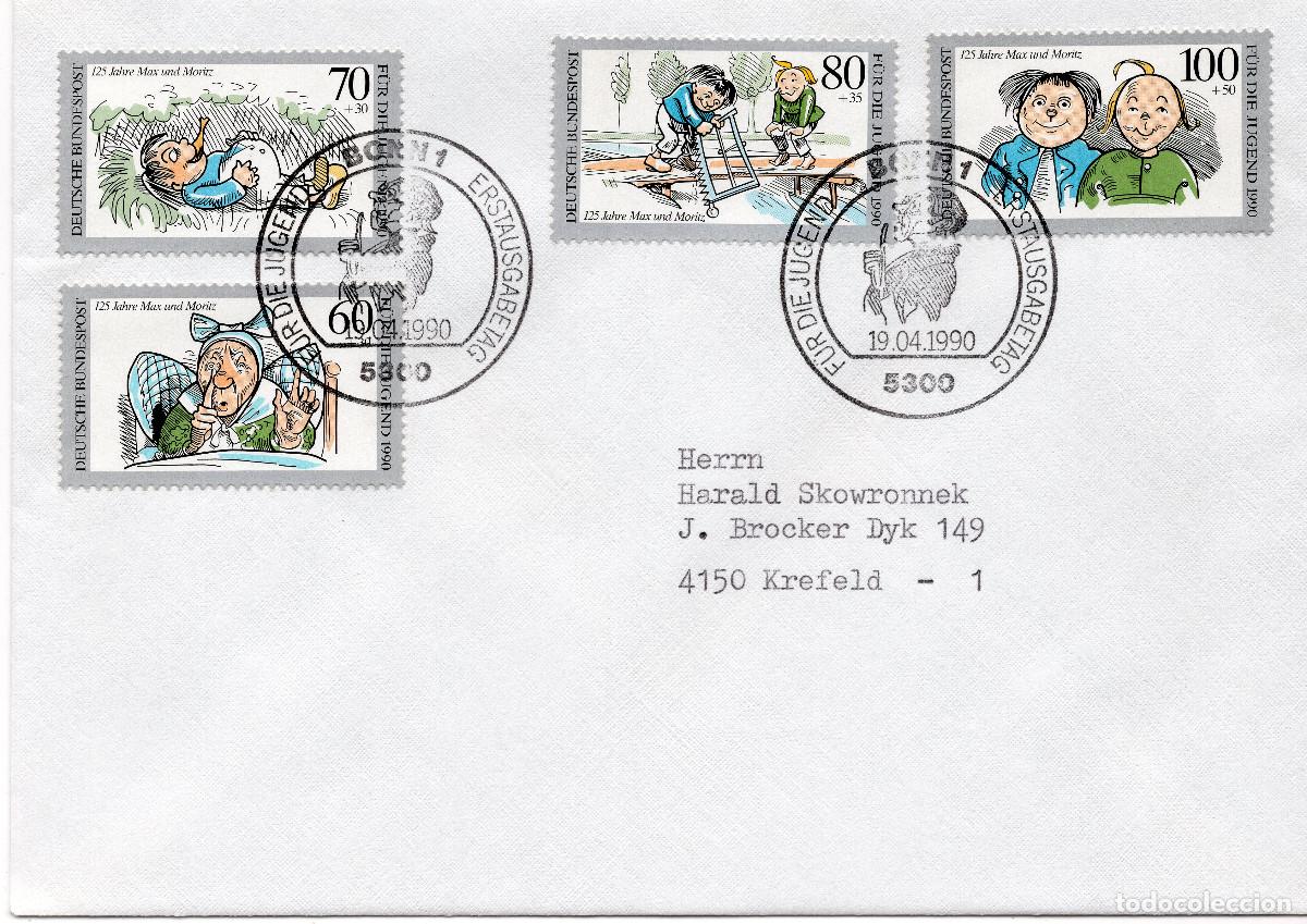 Sellos: ALEMANIA FEDERAL 1990 CARTA FDC MICHEL DE 1455-1458